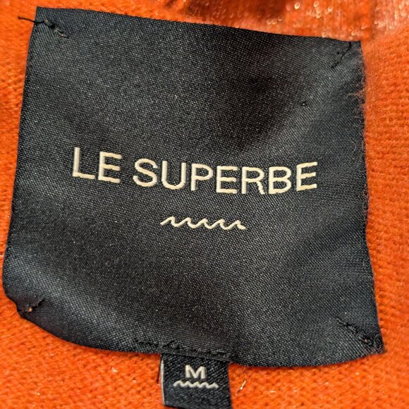 Le Superbe Womens Size M Orange Metallic Peace Sign Wool Cashmere Hooded Sweater - Picture 11 of 12